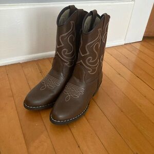 Brown Leather Mid-Calf Kids Cowboy Boots